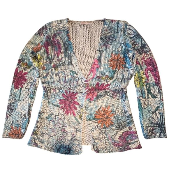 Anthropology Aldo Martins Floral Pattern Long Sleeve open knit Womens Cardigan - Picture 1 of 6